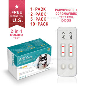 Coronavirus test for dog Corona Virus parvo canine parvovirus CCV CPV kit at-home combo 2-in-1 2-way double-strip testing antigen feces stool poop fecal Positive Negative A-Pet-Care One Step Quick instant Result Best Low Cost Near Me Nearby No Lab is to know has do tell Use Get check complete How Much where I you can Box Snap first early symptoms signs Affordable Buy do they LFIA pup puppy lateral flow cheap free fast vet veterinarian instructions accurate detection witness Petco Petsmart Amazon bionote bio note insenvo covid-19